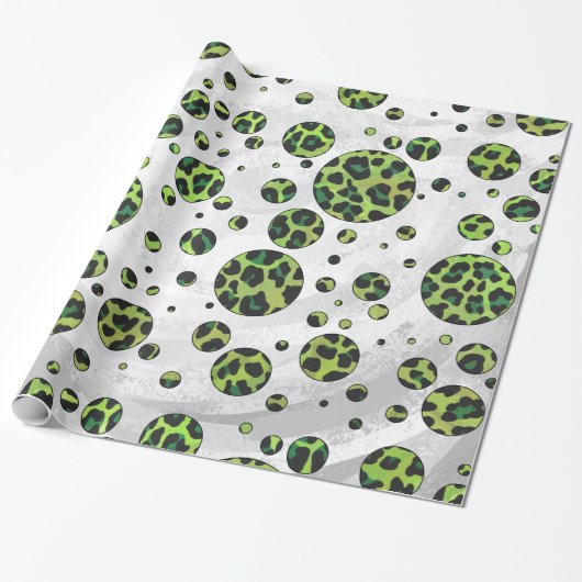 Polka Dot Leopard Black en Green Cadeaupapier (Uitgerold)
