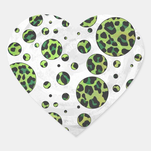 Polka Dot Leopard Black en Green Hart Sticker (Voorkant)