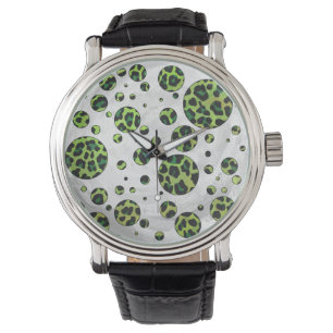 Polka Dot Leopard Black en Green Horloge