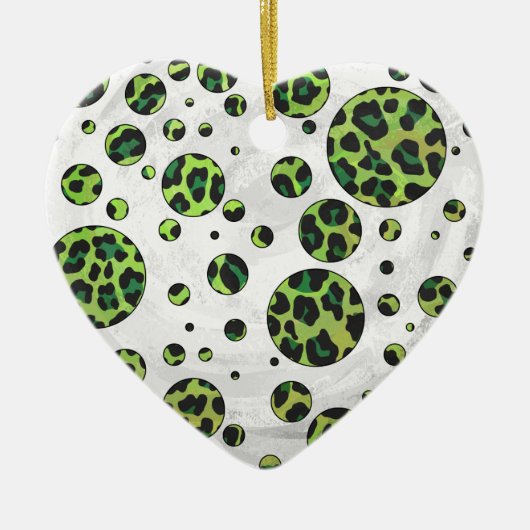 Polka Dot Leopard Black en Green Keramisch Ornament (Voorkant)