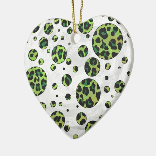 Polka Dot Leopard Black en Green Keramisch Ornament (Links)
