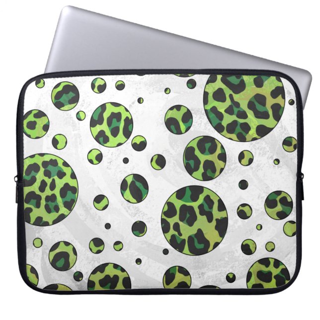 Polka Dot Leopard Black en Green Laptop Sleeve (Voorkant)