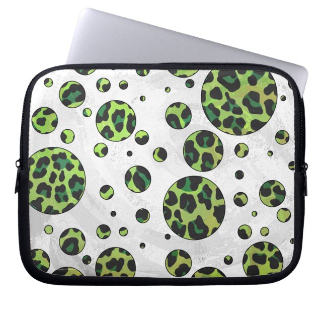 Polka Dot Leopard Black en Green Laptop Sleeve (Voorkant)