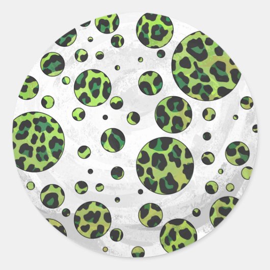 Polka Dot Leopard Black en Green Ronde Sticker (Voorkant)