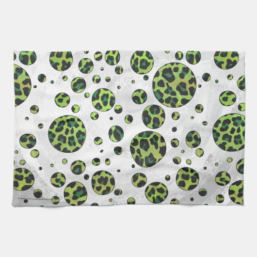 Polka Dot Leopard Black en Green Theedoek (Horizontaal)