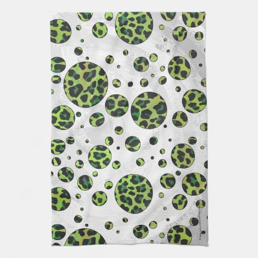 Polka Dot Leopard Black en Green Theedoek (Verticaal)