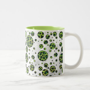 Polka Dot Leopard Black en Green Tweekleurige Koffiemok