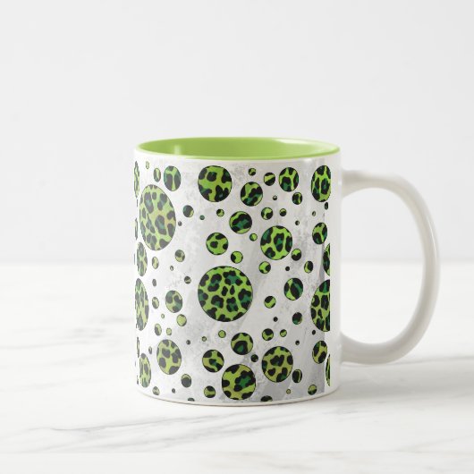 Polka Dot Leopard Black en Green Tweekleurige Koffiemok (Rechts)