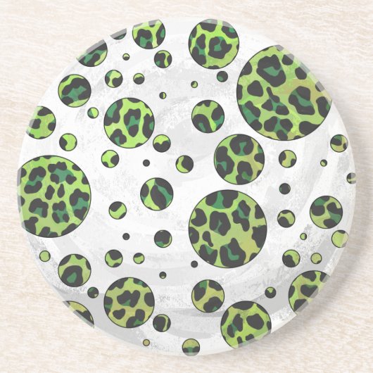 Polka Dot Leopard Black en Green Zandsteen Onderzetter (Voorkant)