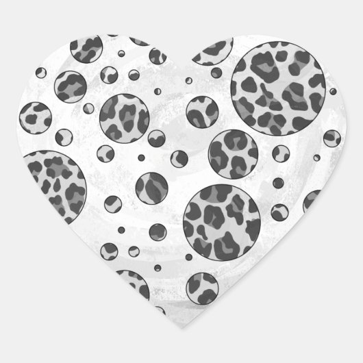 Polka Dot Leopard Black en White Design Hart Sticker (Voorkant)
