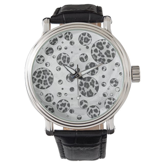 Polka Dot Leopard Black en White Design Horloge (Voorkant)