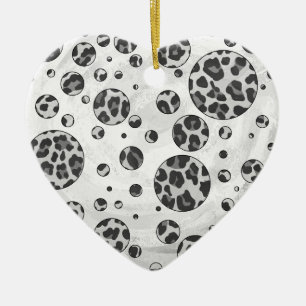 Polka Dot Leopard Black en White Design Keramisch Ornament