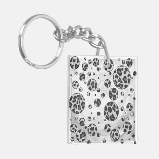 Polka Dot Leopard Black en White Design Sleutelhanger (Voorkant Links)