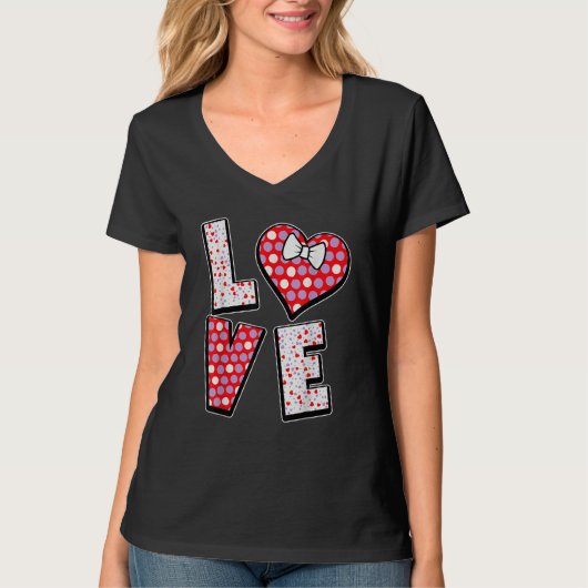 Polka Dot Love Heart Bow Tie Valentine's Day  For  T-shirt (Voorkant)