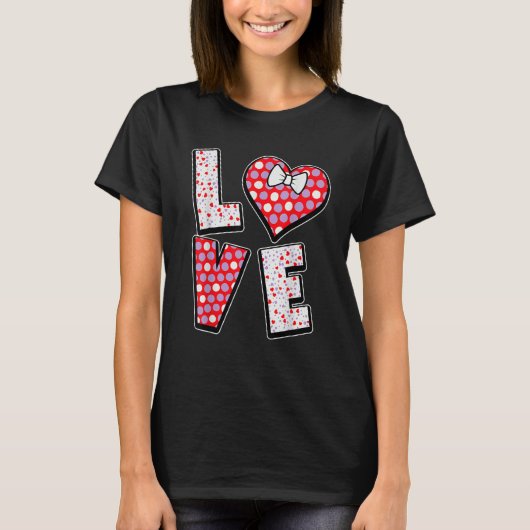 Polka Dot Love Heart Bow Tie Valentine's Day For T-shirt (Voorkant)