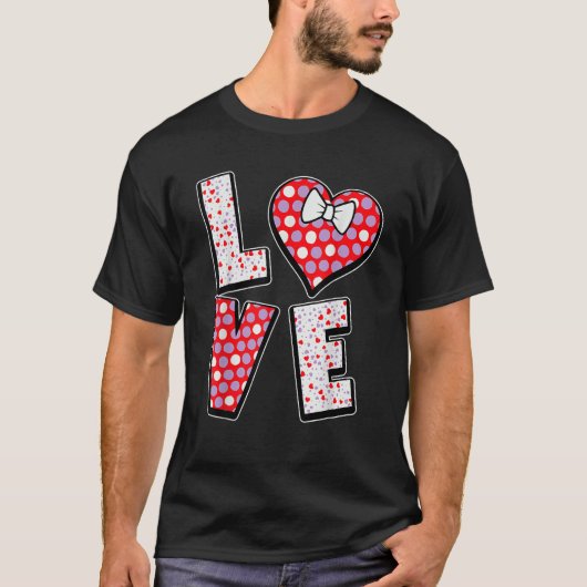 Polka Dot Love Heart Bow Tie Valentine's Day For T-shirt (Voorkant)