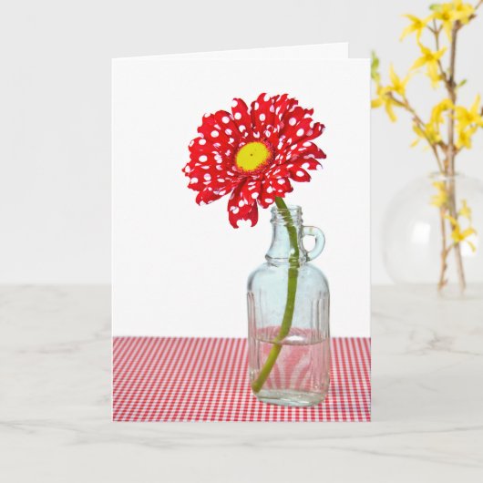 Polka dot madeliefje in fles voor vriend kaart (Gele Bloem)