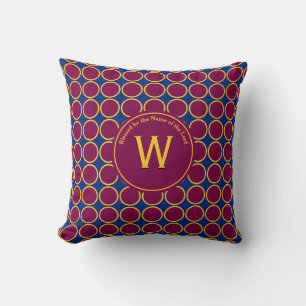 POLKA DOT Maroon Blue Gepersonaliseerd Monogram Kussen