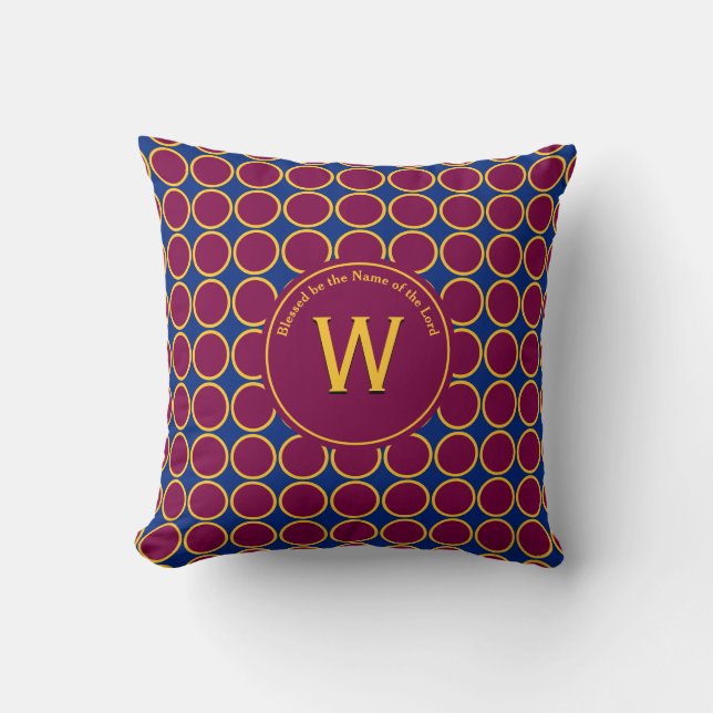 POLKA DOT Maroon Blue Gepersonaliseerd Monogram Kussen (Voorkant)