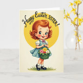 Polka Dot Meisje Lente Kaart (Gele Bloem)