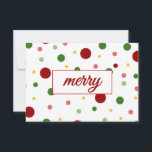 Polka Dot Merry Christmas Card Notitiekaartje<br><div class="desc">Super cute polka dot holiday card with the simple word "merry" on the front.
Polka dots are in a fun color scheme of red,  greens,  pink,  and yellow.
Blank on the inside.</div>