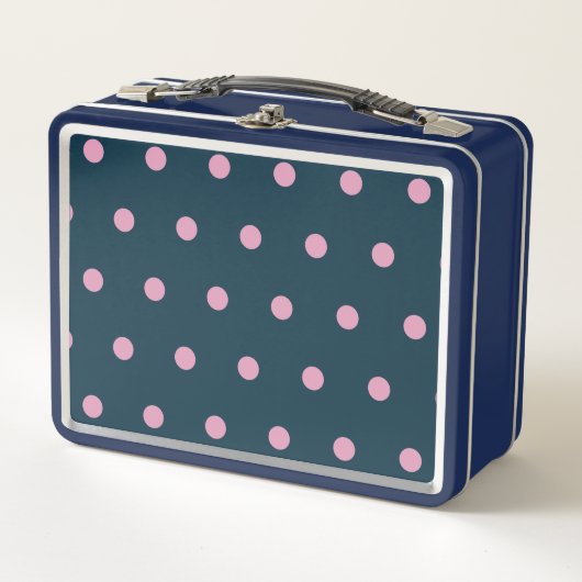 Polka Dot Metal Lunchbox (Midnight Blue & Pink) (Voorkant)