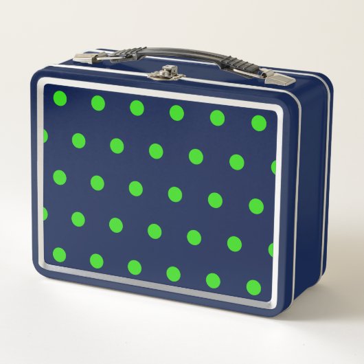 Polka Dot Metal Lunchbox (Navy Blue & Lime Green) (Voorkant)