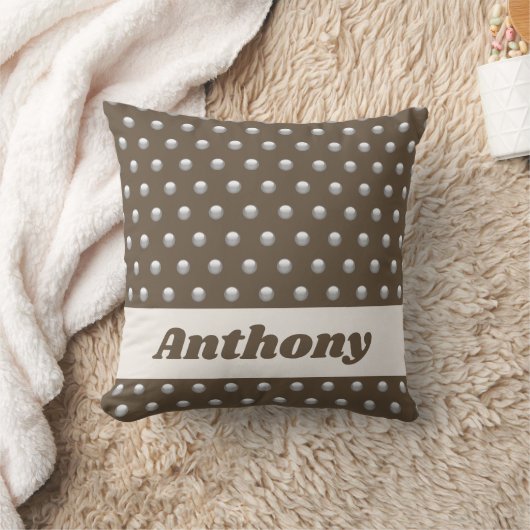 Polka Dot Metallic Silver en Dark Brown gepolijst Kussen (Deken)