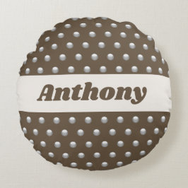 Polka Dot Metallic Silver en Dark Brown gepolijst Rond Kussen