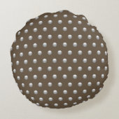 Polka Dot Metallic Silver en Dark Brown gepolijst Rond Kussen (Achterkant)