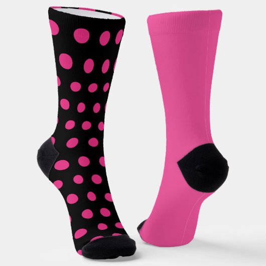 Polka Dot Mismatch Socks (zwart en neonroze) Sokken (Gebogen)