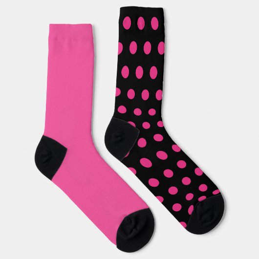 Polka Dot Mismatch Socks (zwart en neonroze) Sokken (Rechts)