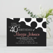 Polka Dot Modern 40th Birthday Invite Kaart (Staand voorkant)