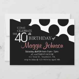 Polka Dot Modern 40th Birthday Invite Kaart