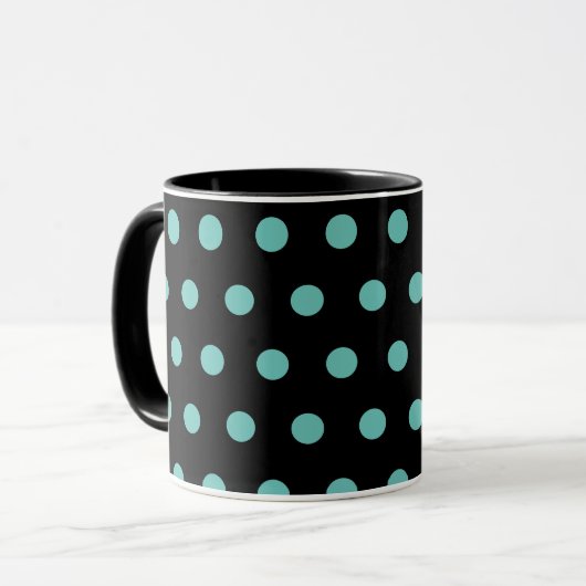 Polka Dot Mok (Zwart & Aqua) (Voorkant links)