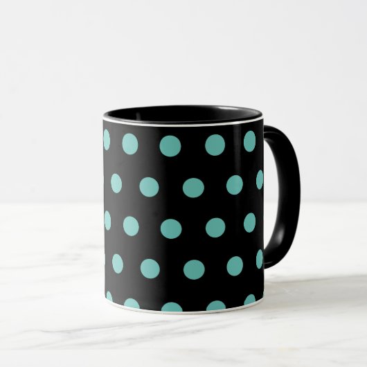 Polka Dot Mok (Zwart & Aqua) (Voorkant rechts)