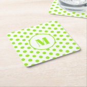 Polka Dot Monogram Initiaal Lime Groen op Wit Kartonnen Onderzetters (Schuin)