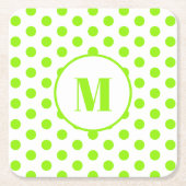 Polka Dot Monogram Initiaal Lime Groen op Wit Kartonnen Onderzetters (Voorkant)