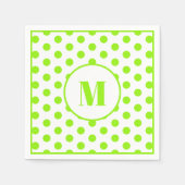 Polka Dot Monogram Initiaal Lime Groen op Wit Servet (Voorkant)