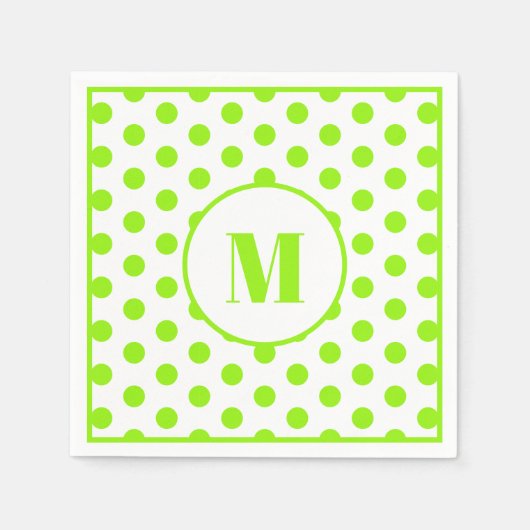 Polka Dot Monogram Initiaal Lime Groen op Wit Servet (Voorkant)