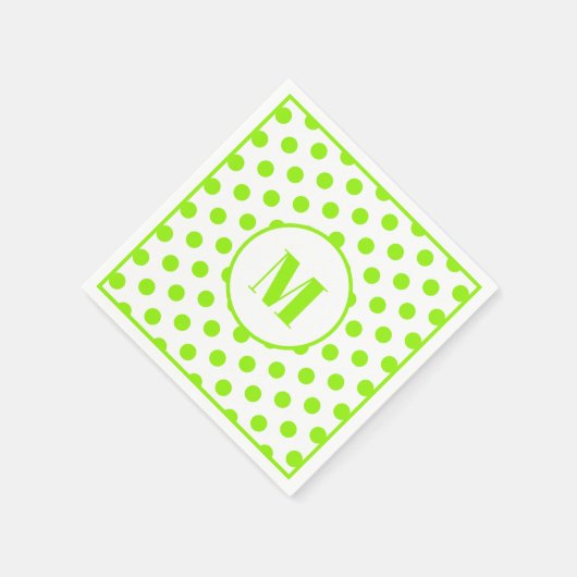 Polka Dot Monogram Initiaal Lime Groen op Wit Servet (Hoek)