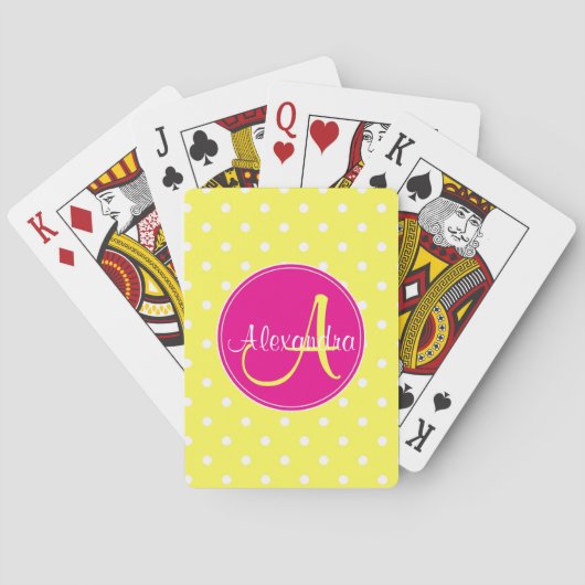 Polka dot monogram initiaal naam chic yellow pokerkaarten (Achterkant)