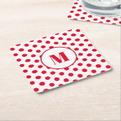 Polka Dot Monogram Initiaal Rode Stippen op Wit Kartonnen Onderzetters (Schuin)