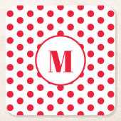 Polka Dot Monogram Initiaal Rode Stippen op Wit Kartonnen Onderzetters (Voorkant)