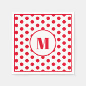 Polka Dot Monogram Initiaal Rode Stippen op Wit Servet (Voorkant)