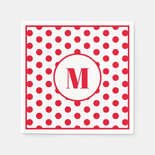 Polka Dot Monogram Initiaal Rode Stippen op Wit Servet (Voorkant)