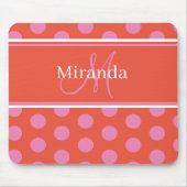 Polka Dot Monogram Script Roze Oranje Girly Stripe Muismat (Voorkant)