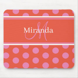 Polka Dot Monogram Script Roze Oranje Girly Stripe Muismat