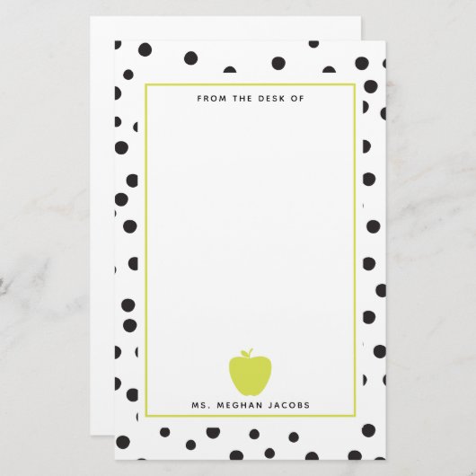 Polka Dot Neon Apple-leraar Briefpapier (Voorkant / Achterkant)
