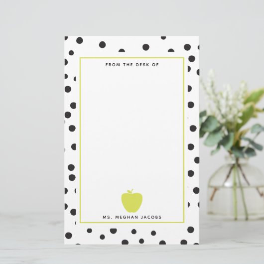 Polka Dot Neon Apple-leraar Briefpapier (Staand voorkant)